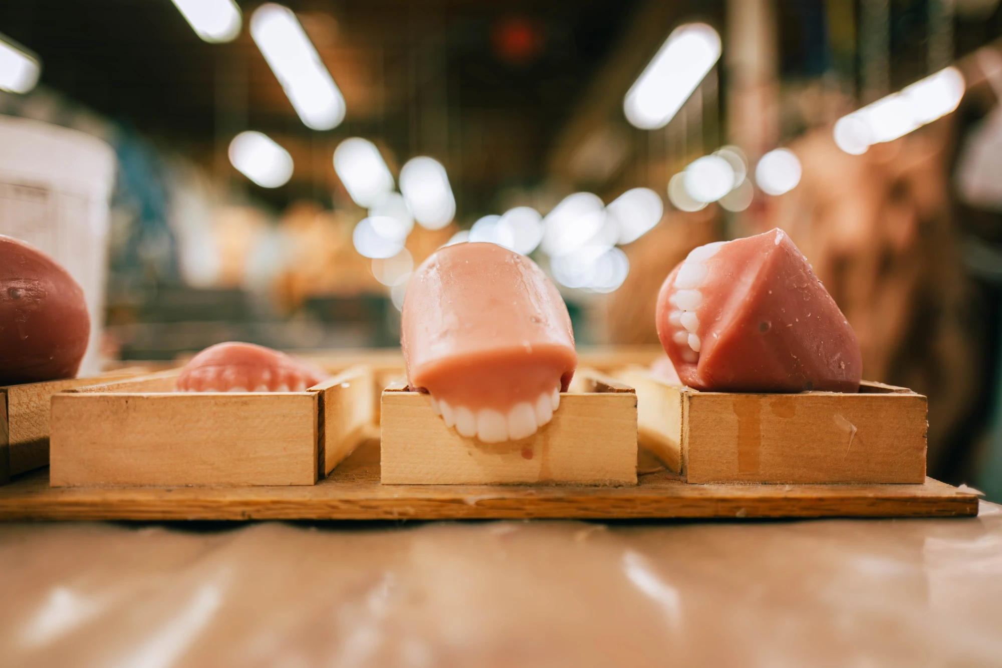 silicone teeth sit on a table.