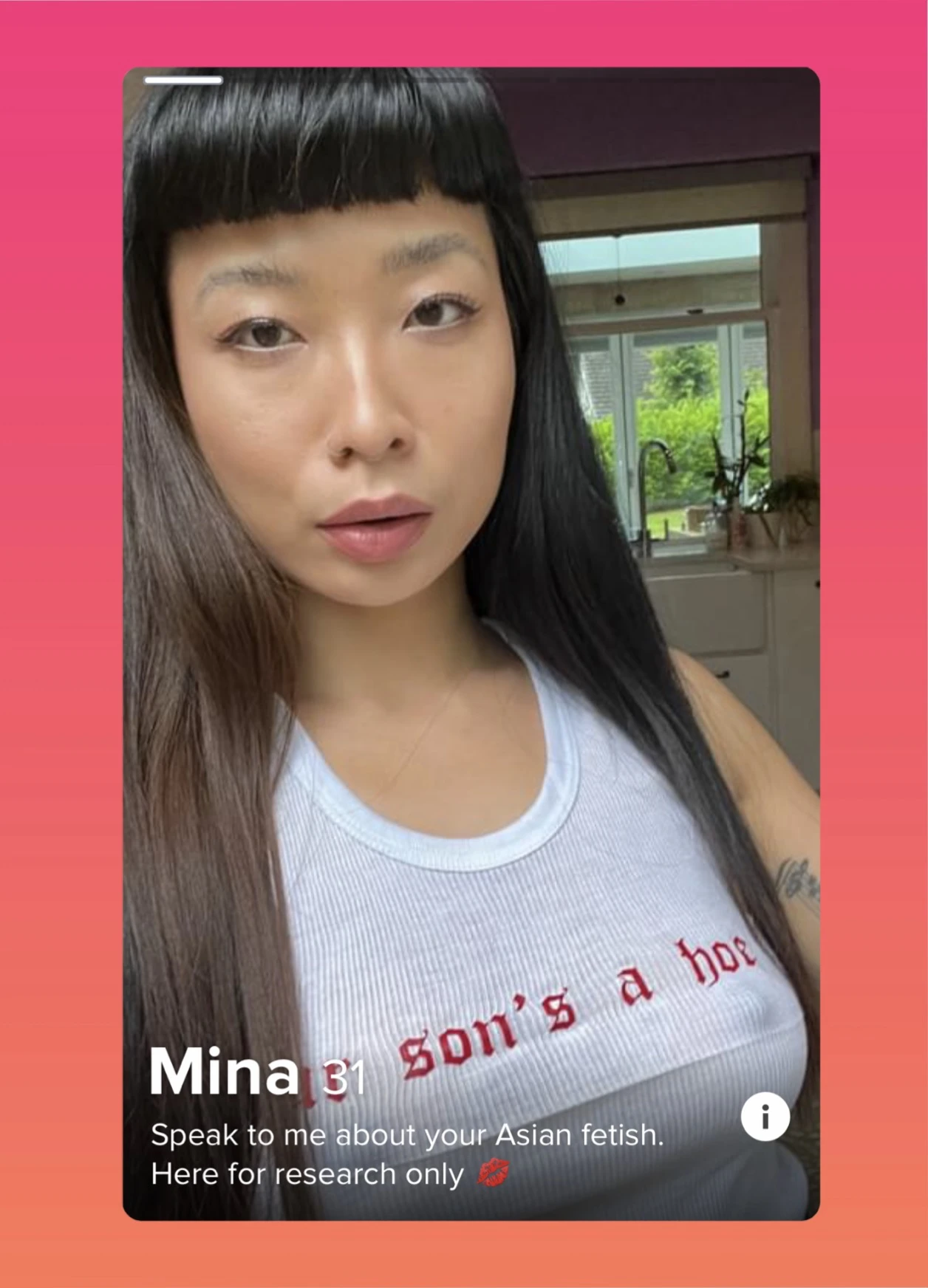 the front cover of a zine, featuring the profile of a 31 year old Chinese woman called 'Mina'.